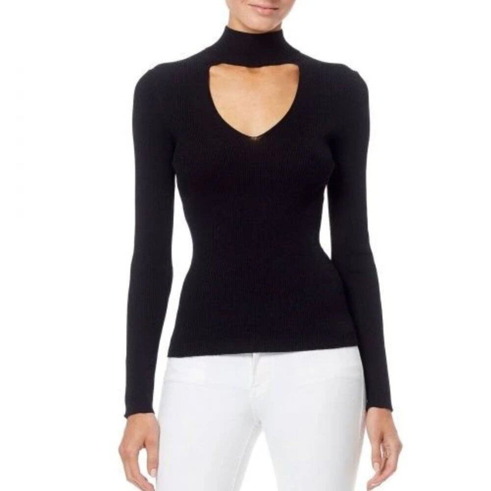 360 CASHMERE Evelina Cutout Turtleneck Sweater. Black